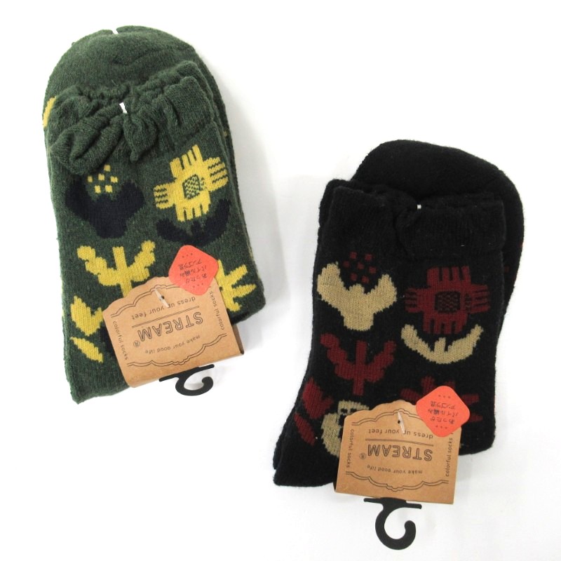 STREAM あったかアンゴラ混 花柄パイルクルーソックス